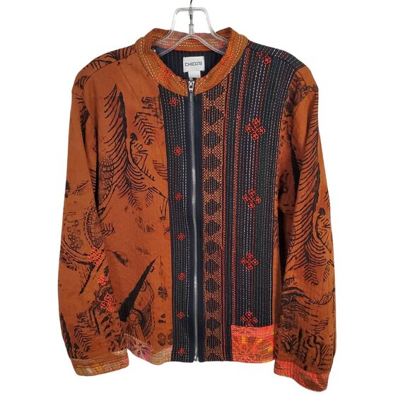 Chicos 3 Size XL Jacket Zip Up Cotton Embroidered Southwestern Art Print Boho - Picture 2 of 10